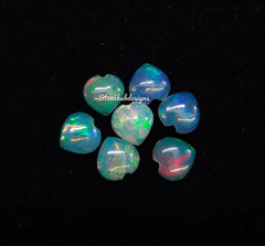 7MM, 8MM, 9MM, 10MM Natural Ethiopian Opal Heart Cabochon Gemstone, AAA Ethiopian Opal Multi Fire Smooth Hearts Cabs loose stone for jewelry