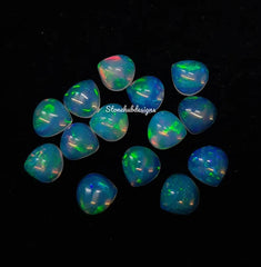 4MM, 5MM, 6MM Natural Ethiopian Opal Heart shape Cabochon Gemstone, AAA Ethiopian Opal Multi Fire Smooth Hearts Cabs loose stone for jewelry