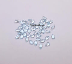 2x3MM, 3x4MM Natural Sky Blue Topaz Faceted Pear Cut Gemstone, AAA Sky Topaz Faceted Pear Loose Calibrated Cut Gemstone For Jewelry