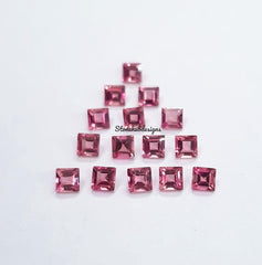 2x2MM, 2.5x2.5MM, 3x3MM Natural Pink Tourmaline Faceted Square Cut Gemstone, AAA Pink Tourmaline Faceted Square Cut Stone for Jewelry
