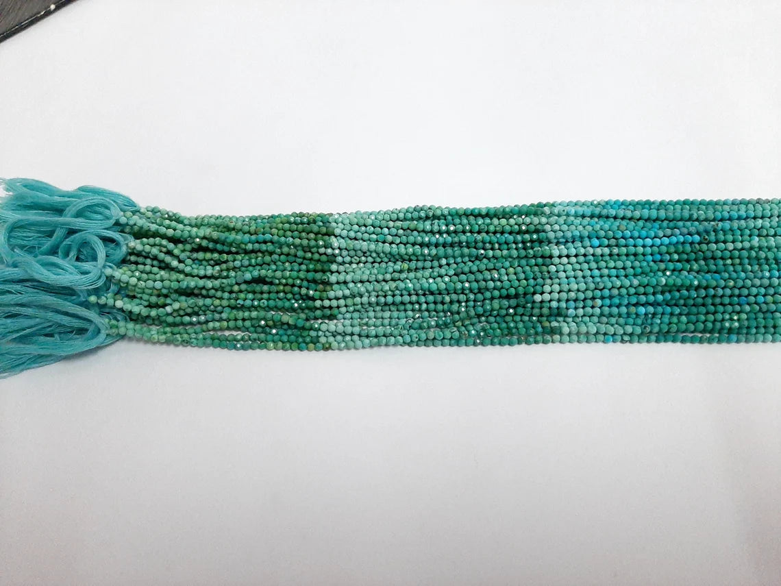 2-2.50MM Natural Tibetan Turquoise micro cut faceted Rondelle Beads, Turquoise micro Faceted Round Beads, 13 Inches Strand