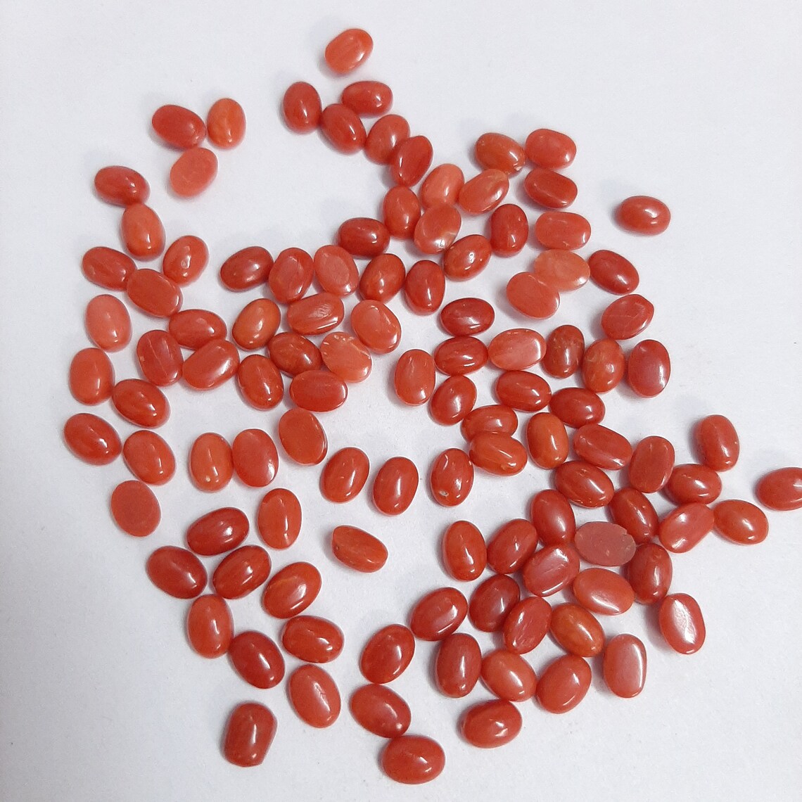 4x6MM, 5x7MM, 6x8MM Natural Italian Coral Oval Cabochon Loose Gemstone, AAA Red Coral Smooth Oval Flat Back Cabs stone for jewelry