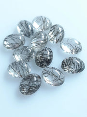 8X10MM, 9X11MM, 10X12MM Natural Black Rutilated Quartz Oval Cabochon Top Quality- AAA Rutile Quartz Smooth Oval Cabochon For Jewelry