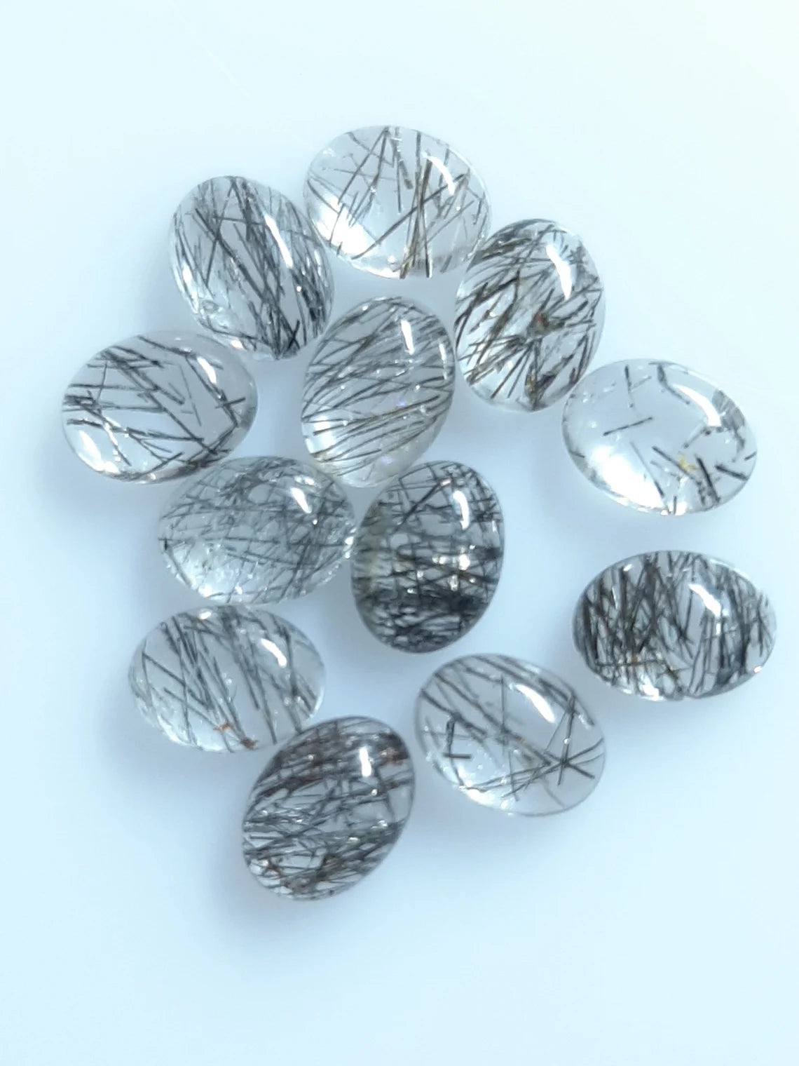 8X10MM, 9X11MM, 10X12MM Natural Black Rutilated Quartz Oval Cabochon Top Quality- AAA Rutile Quartz Smooth Oval Cabochon For Jewelry