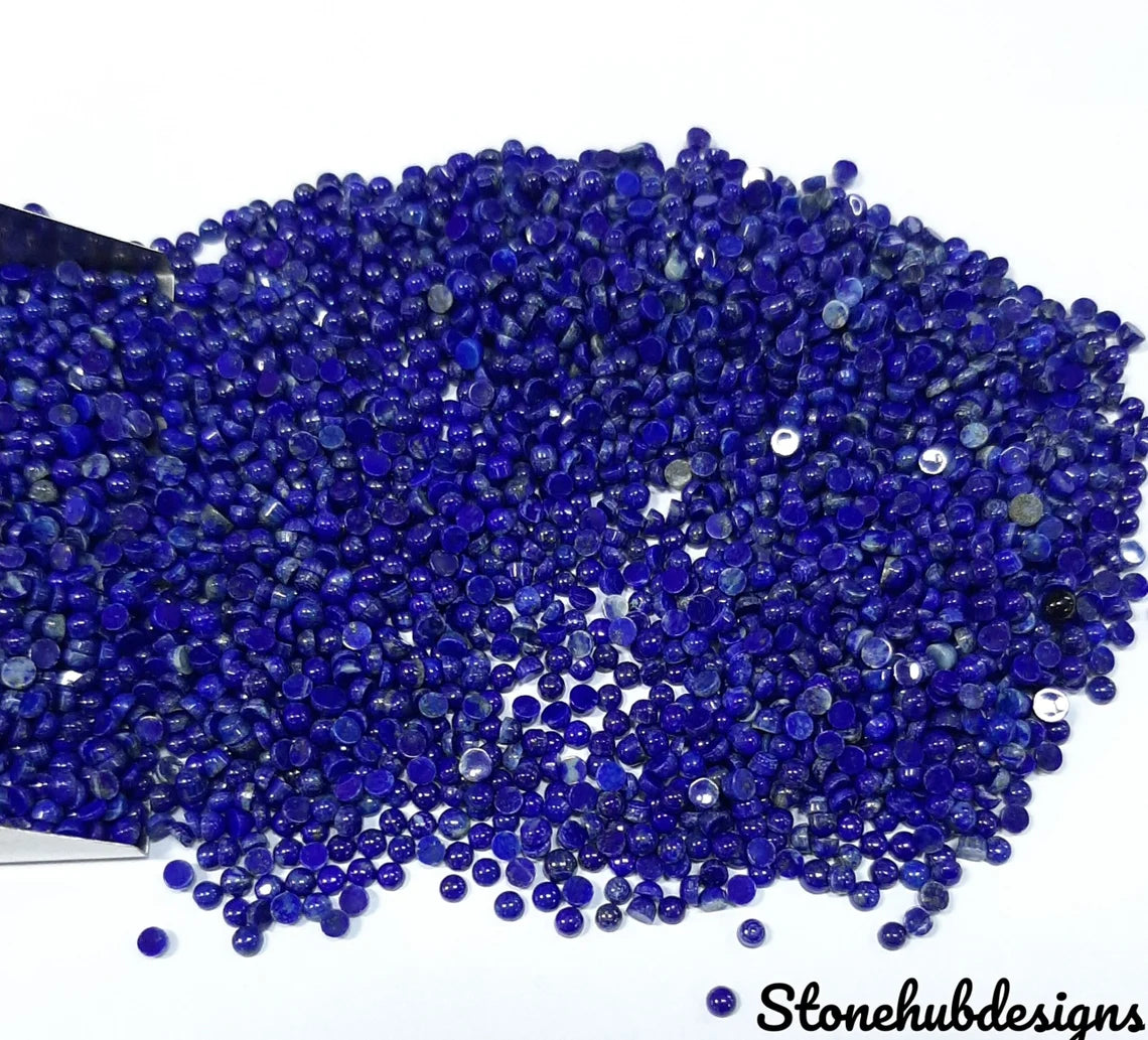 2MM, 2.25MM, 2.50MM, 3MM Natural Lapis Lazuli Cabochon Round Gemstone | AAA Blue Lapis Smooth Round Semi Precious Gemstone for Jewelry