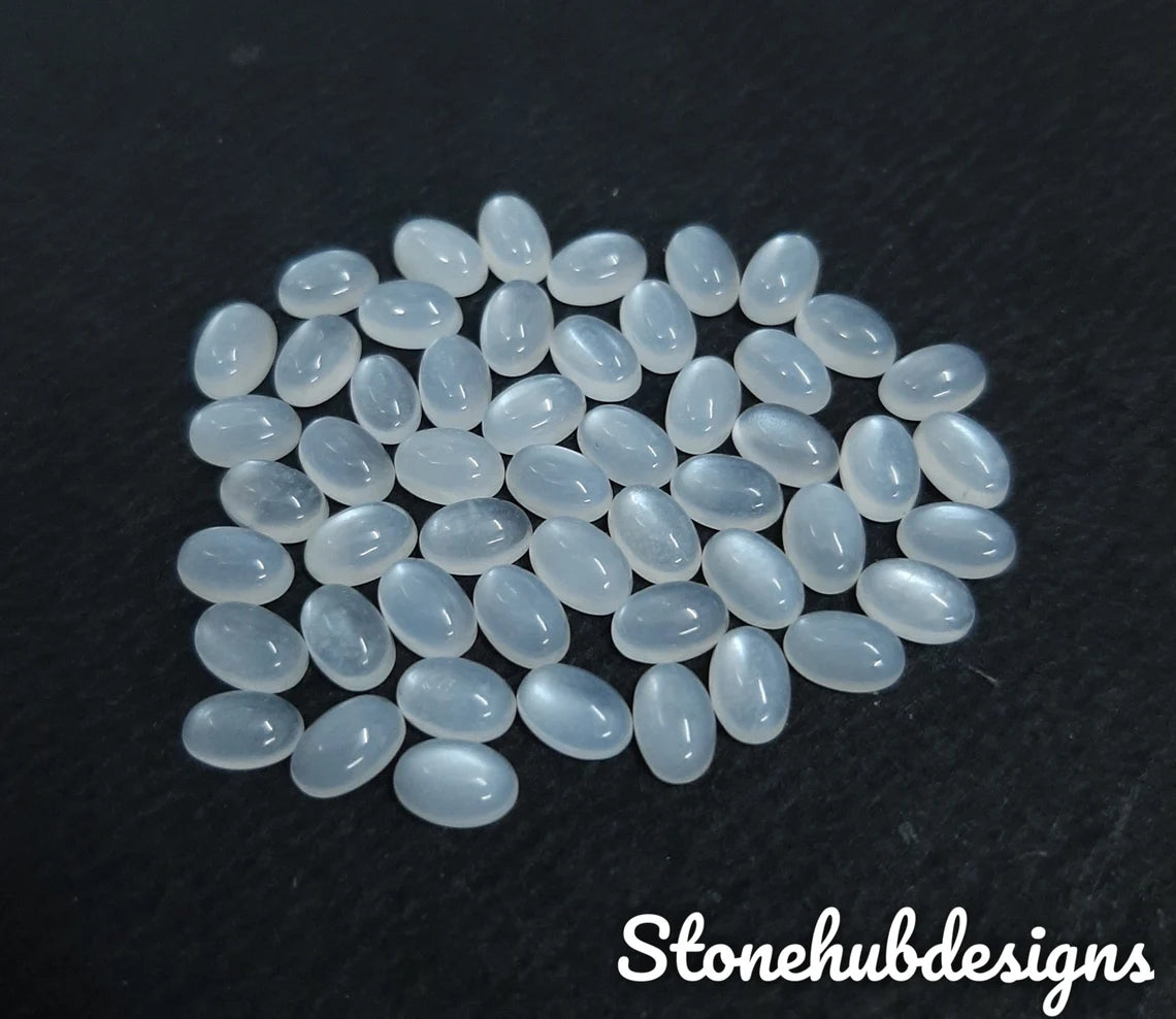 3X5MM, 4X6MM, 5X7MM, 6X8MM Natural White Moonstone Oval Cabochon Gemstone, AAA Quality White Moonstone Smooth Oval For Jewelry