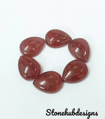 Natural Pink Strawberry Quartz Pear Cabochon, Pink Pear Shape Flat Back Cabochon, Pink Quartz Gemstone For Quartz Jewelry