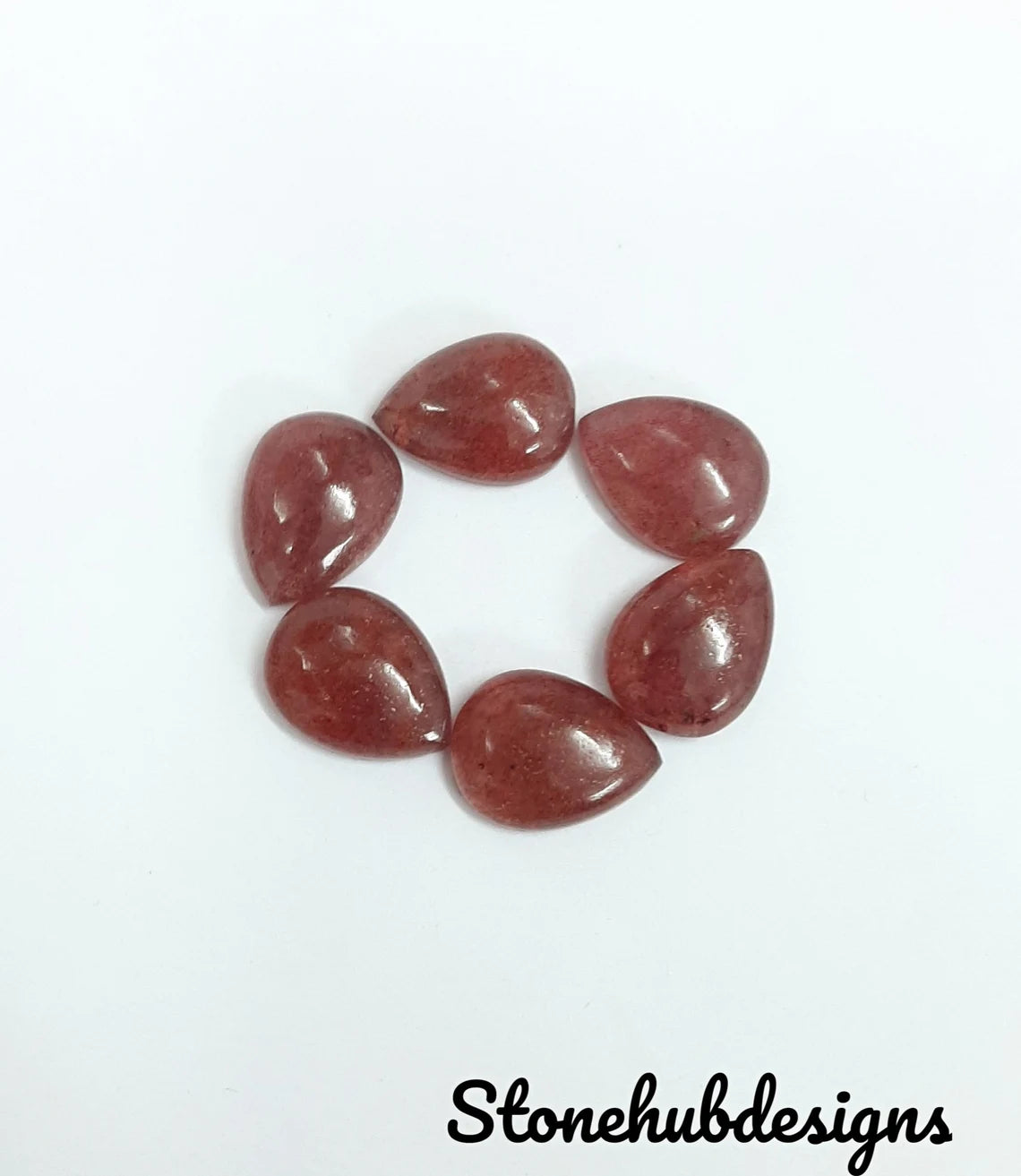 Natural Pink Strawberry Quartz Pear Cabochon, Pink Pear Shape Flat Back Cabochon, Pink Quartz Gemstone For Quartz Jewelry