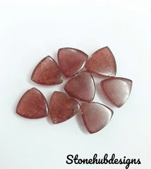 Natural Pink Strawberry Quartz Smooth Trillion Cabochon Stone, AAA Pink Strawberry Trillion Shape Flat Back Cabochon For Jewelry