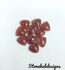 Natural Pink Strawberry Quartz Smooth Trillion Cabochon Stone, AAA Pink Strawberry Trillion Shape Flat Back Cabochon For Jewelry