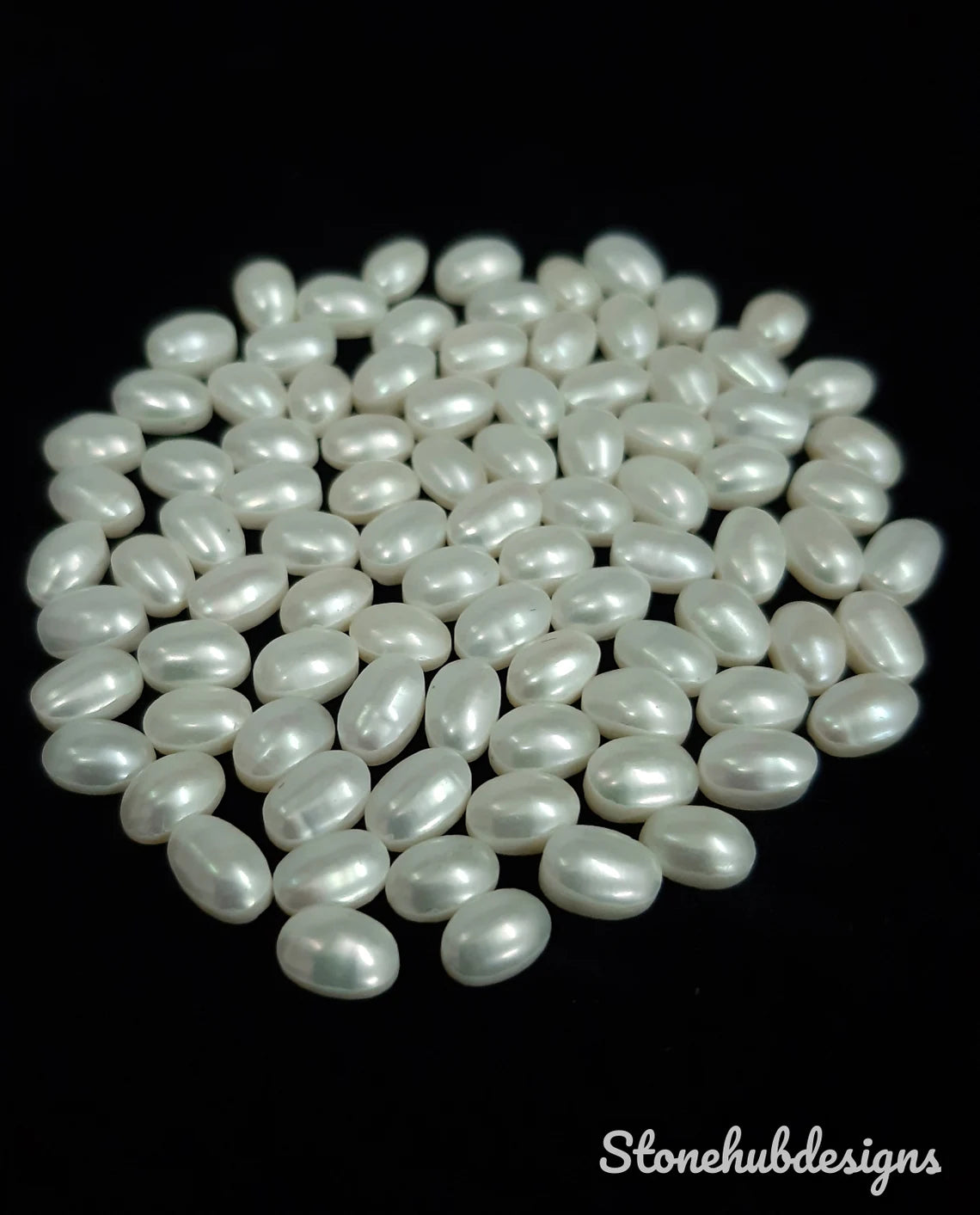 6x8MM, 7x9MM, 8x10MM Natural Fresh Water White Pearl Oval cabochon Gemstone, AAA White Pearl Oval flat back cabochon Loose stone For Jewelry