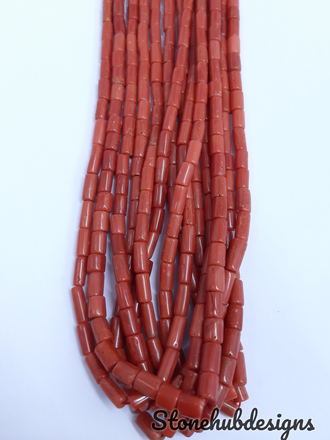 20 Inches Natural Italian Coral Smooth Tube Beads, AAA Quality Original Italian Red Coral Smooth Cylinder Beads For Jewelry