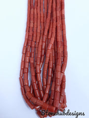 20 Inches Natural Italian Coral Smooth Tube Beads, AAA Quality Original Italian Red Coral Smooth Cylinder Beads For Jewelry