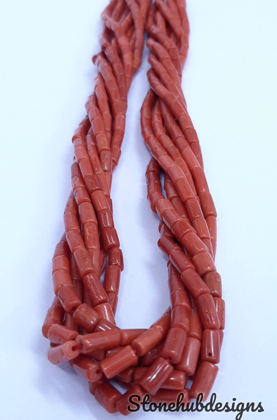 20 Inches Natural Italian Coral Smooth Tube Beads, AAA Quality Original Italian Red Coral Smooth Cylinder Beads For Jewelry
