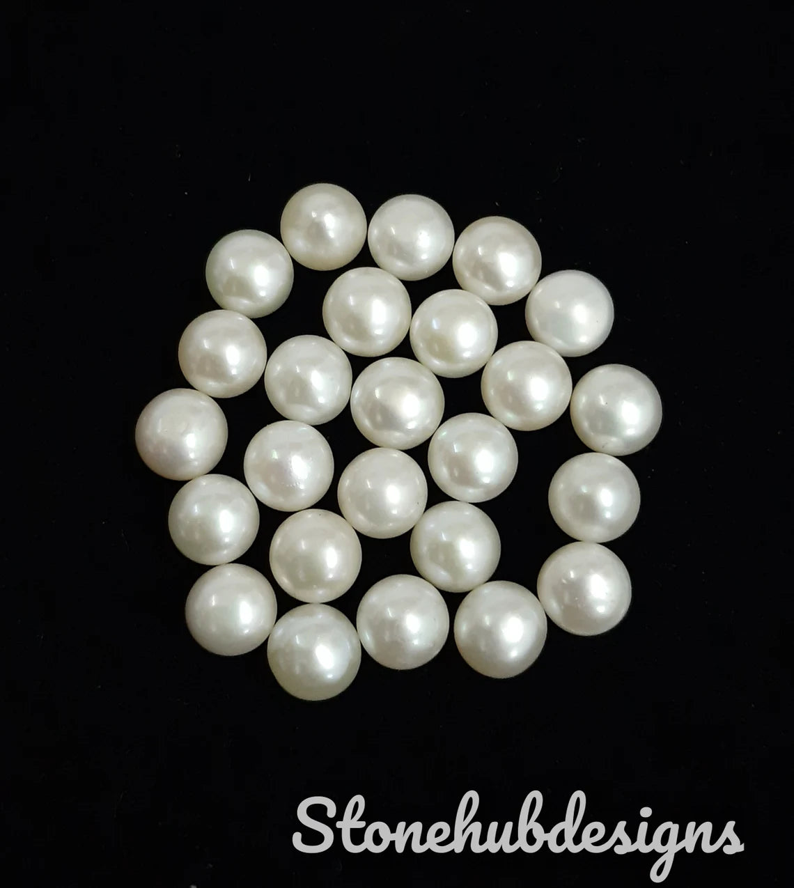 6MM, 7MM, 8MM Natural Fresh Water White Pearl Round Cabochon Gemstone, AAA White Pearl Round Flat back Cabochon Loose stone For Jewelry