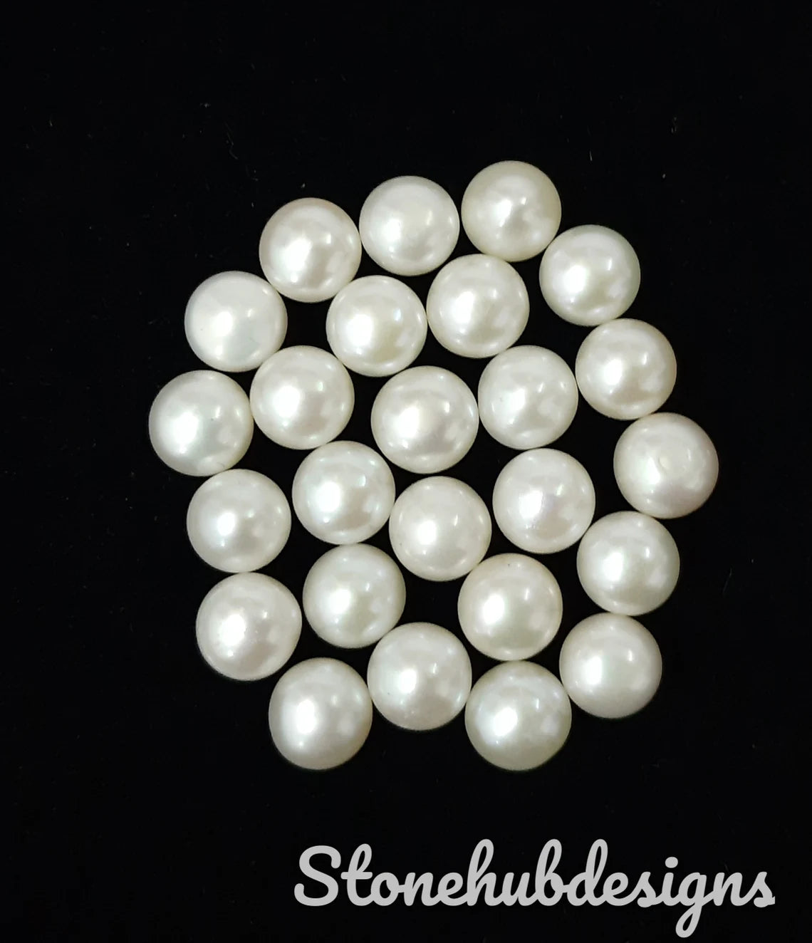 6MM, 7MM, 8MM Natural Fresh Water White Pearl Round Cabochon Gemstone, AAA White Pearl Round Flat back Cabochon Loose stone For Jewelry
