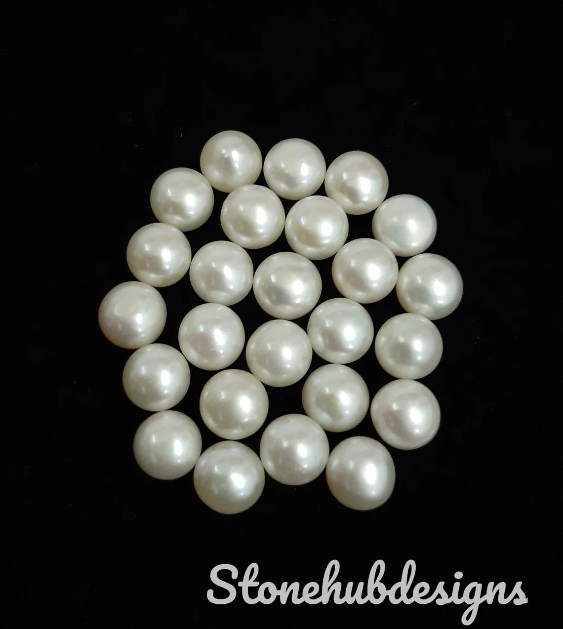 6MM, 7MM, 8MM Natural Fresh Water White Pearl Round Cabochon Gemstone, AAA White Pearl Round Flat back Cabochon Loose stone For Jewelry