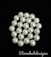 6MM, 7MM, 8MM Natural Fresh Water White Pearl Round Cabochon Gemstone, AAA White Pearl Round Flat back Cabochon Loose stone For Jewelry