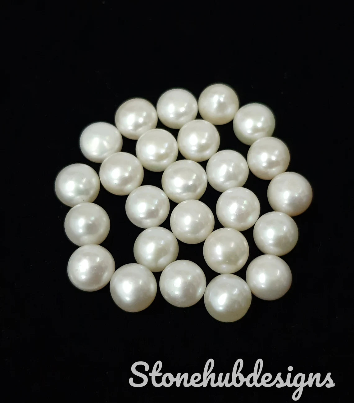 6MM, 7MM, 8MM Natural Fresh Water White Pearl Round Cabochon Gemstone, AAA White Pearl Round Flat back Cabochon Loose stone For Jewelry