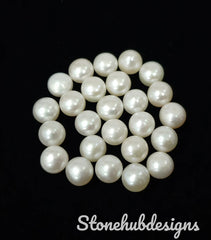 6MM, 7MM, 8MM Natural Fresh Water White Pearl Round Cabochon Gemstone, AAA White Pearl Round Flat back Cabochon Loose stone For Jewelry