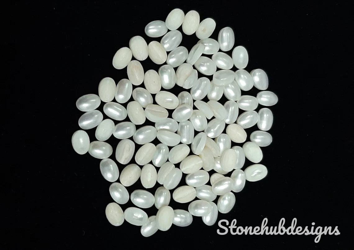 3x5MM, 4x6MM, 5x7MM Natural Fresh Water White Pearl Oval cabochon Gemstone, AAA Quality White Pearl Oval cabochon Loose stone For Jewelry