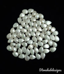 3x5MM, 4x6MM, 5x7MM Natural Fresh Water White Pearl Pear cabochon Gemstone, AAA White Pearl flat back Cabochon Pear Loose stone For Jewelry