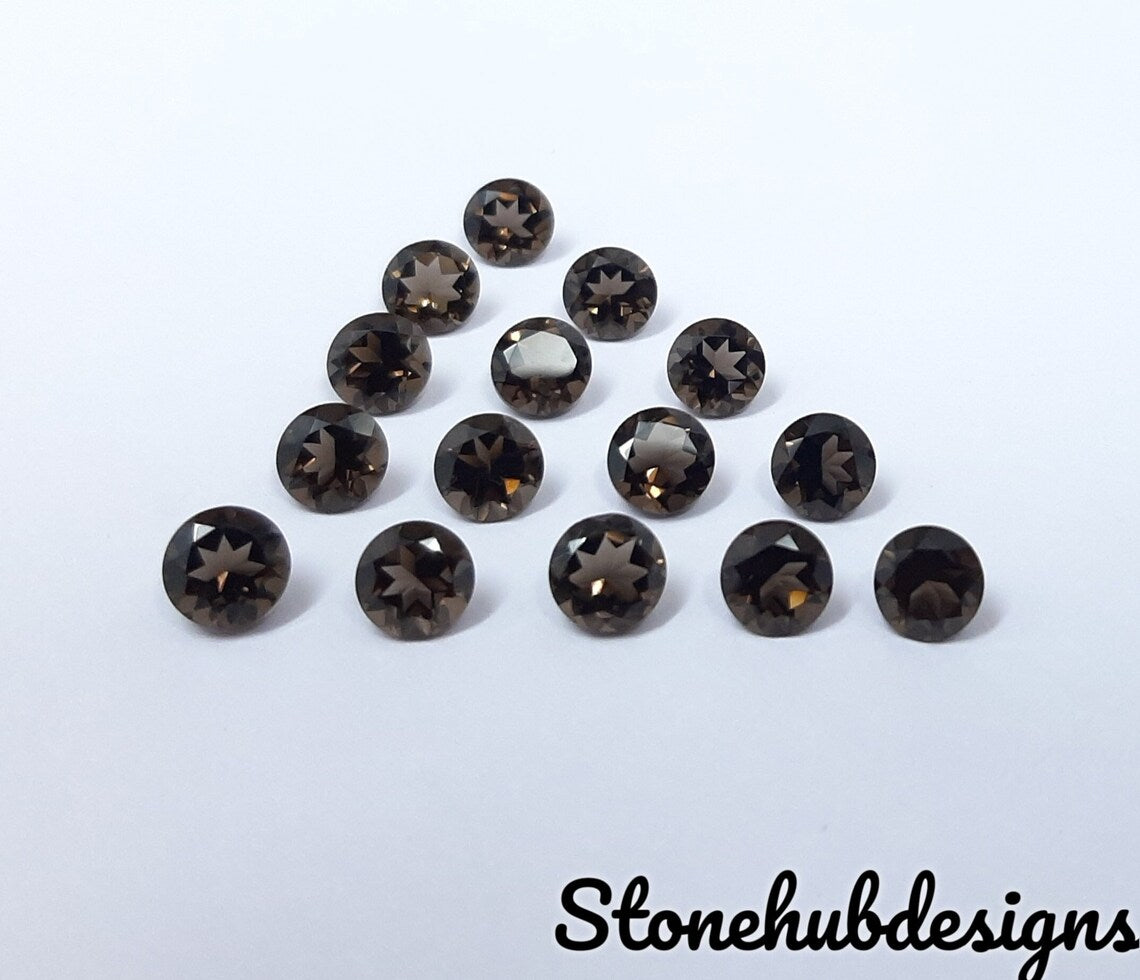 3MM, 3.50MM, 4MM, 4.50MM, 5MM, 6MM Natural Smoky Quartz Faceted Round Cut Gemstone, AAA Smoky Quartz Round Loose Calibrated Cut For Jewelry
