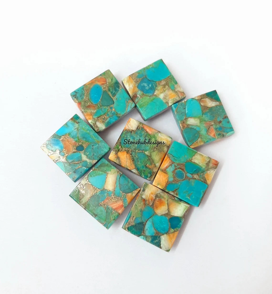 5MM-20MM Natural Oyster Copper Turquoise Square Cabochon Gemstone, AAA Oyster Copper Turquoise Smooth Square Cabochon Calibrated For Jewelry