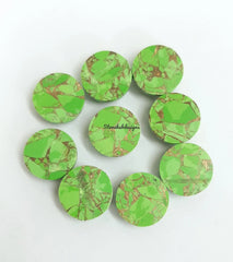 Natural Green Copper Turquoise Round Flat Back Cabochon Calibrated Size Loose Gemstone 3,4,5,6,7,8,9,10,11,12,13,14,15,16,17,18,19,20 MM