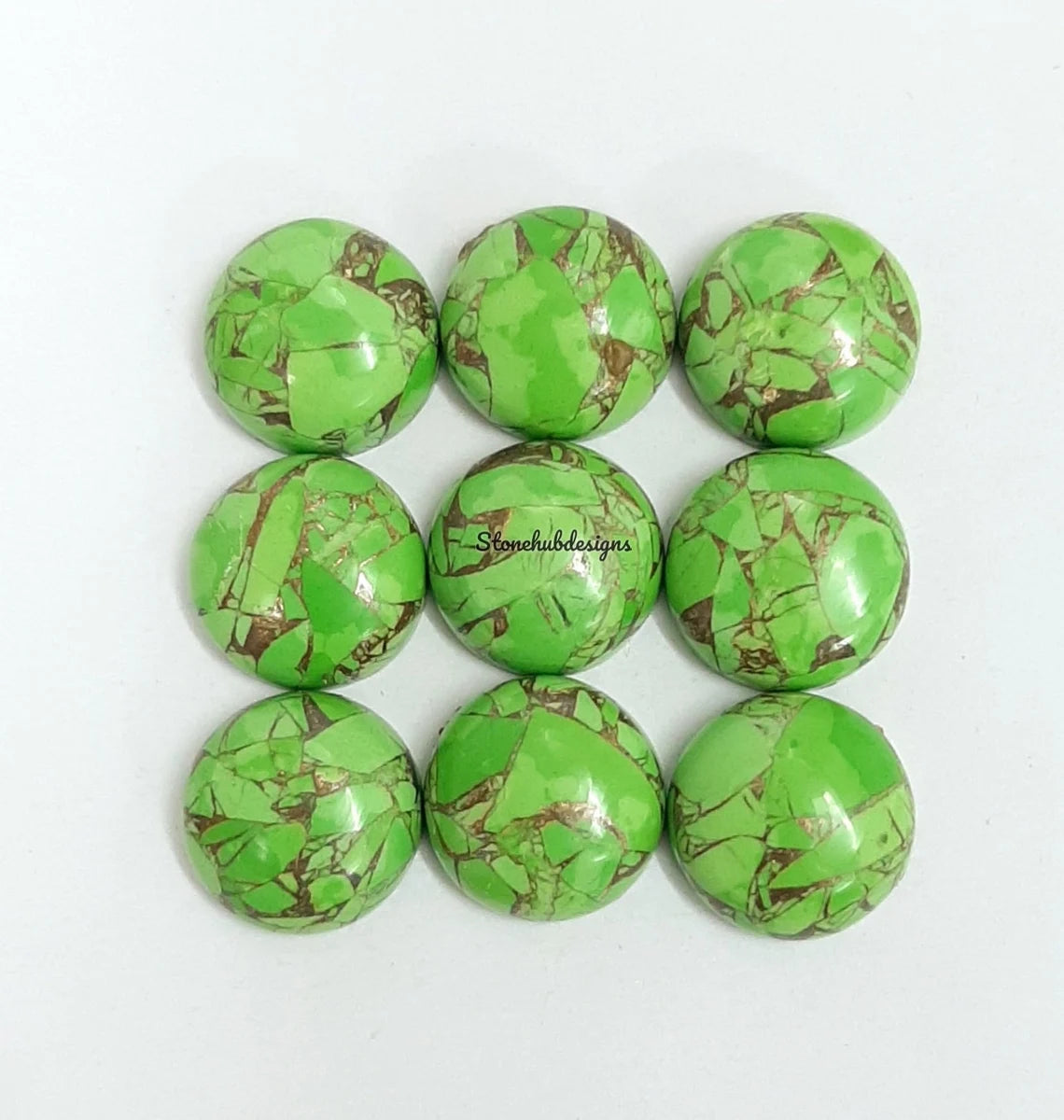 Natural Green Copper Turquoise Round Flat Back Cabochon Calibrated Size Loose Gemstone 3,4,5,6,7,8,9,10,11,12,13,14,15,16,17,18,19,20 MM