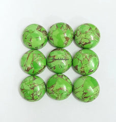 Natural Green Copper Turquoise Round Flat Back Cabochon Calibrated Size Loose Gemstone 3,4,5,6,7,8,9,10,11,12,13,14,15,16,17,18,19,20 MM