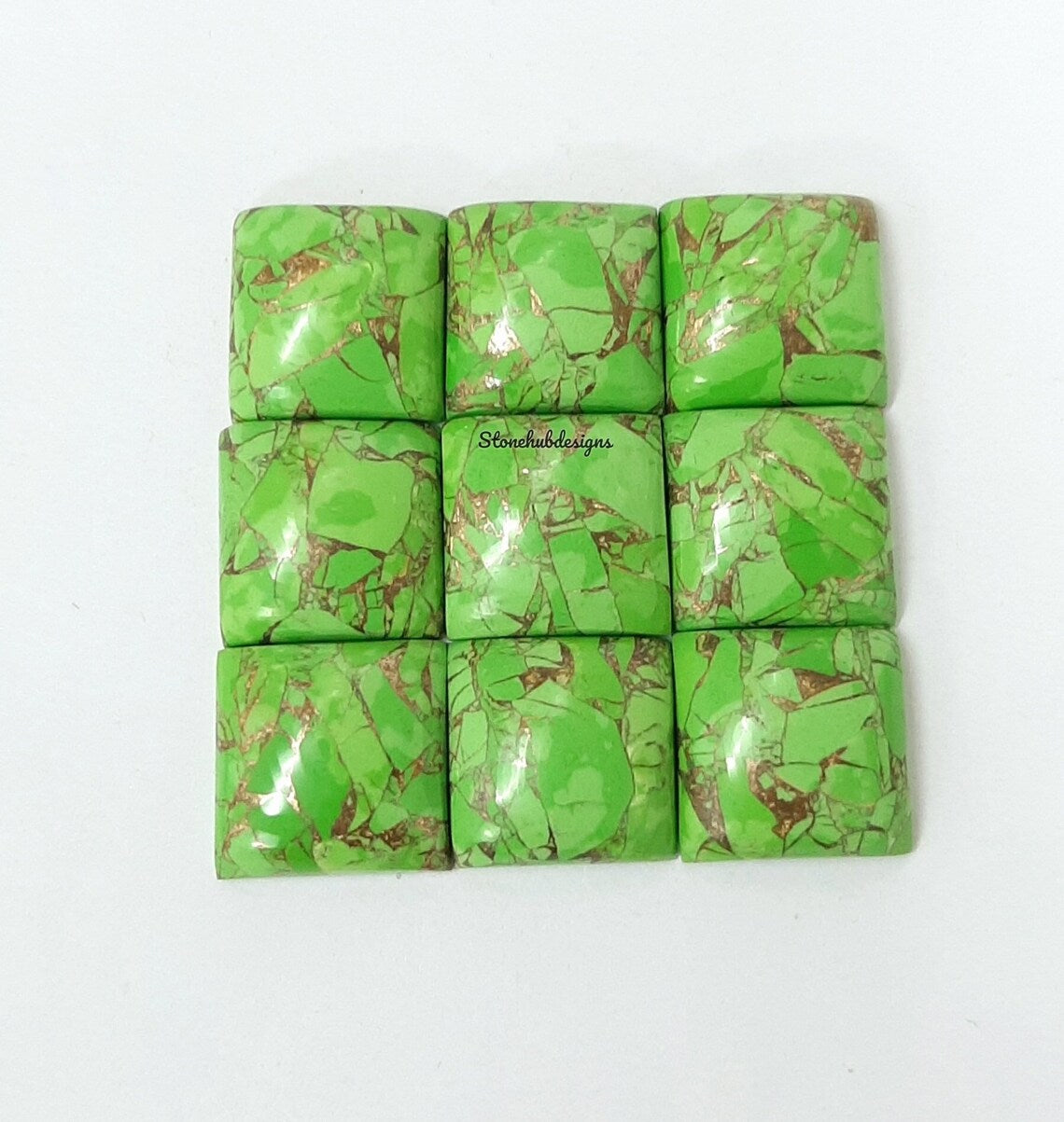 5MM-20MM Natural Green Copper Turquoise Square Cabochon Gemstone, AAA Green Copper Turquoise Cabochon Square Calibrated For Jewelry