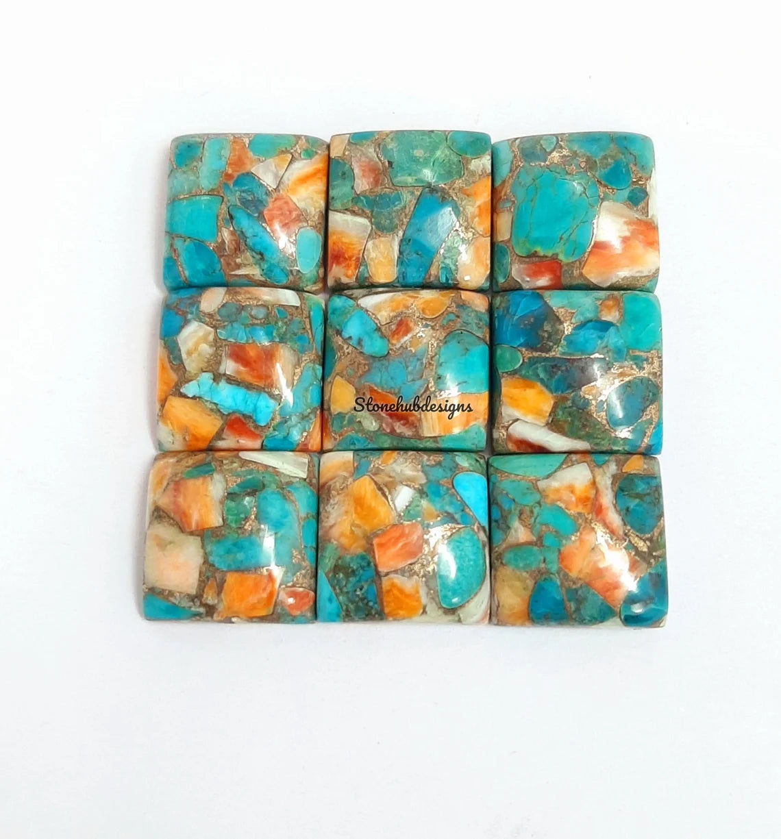 5MM-20MM Natural Oyster Copper Turquoise Square Cabochon Gemstone, AAA Oyster Copper Turquoise Smooth Square Cabochon Calibrated For Jewelry