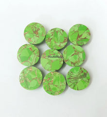 Natural Green Copper Turquoise Round Flat Back Cabochon Calibrated Size Loose Gemstone 3,4,5,6,7,8,9,10,11,12,13,14,15,16,17,18,19,20 MM