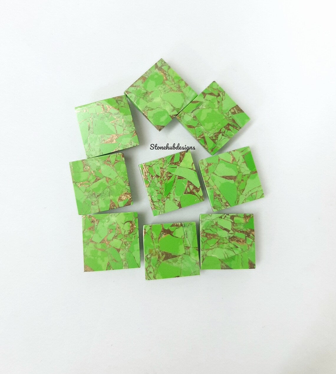 5MM-20MM Natural Green Copper Turquoise Square Cabochon Gemstone, AAA Green Copper Turquoise Cabochon Square Calibrated For Jewelry