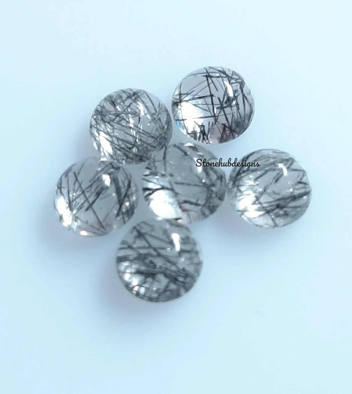 7MM, 8MM Natural Black Rutile Quartz Round Cabochon Gemstone, AAA Black Rutile Quartz Smooth Round cabochon gems for Jewelry