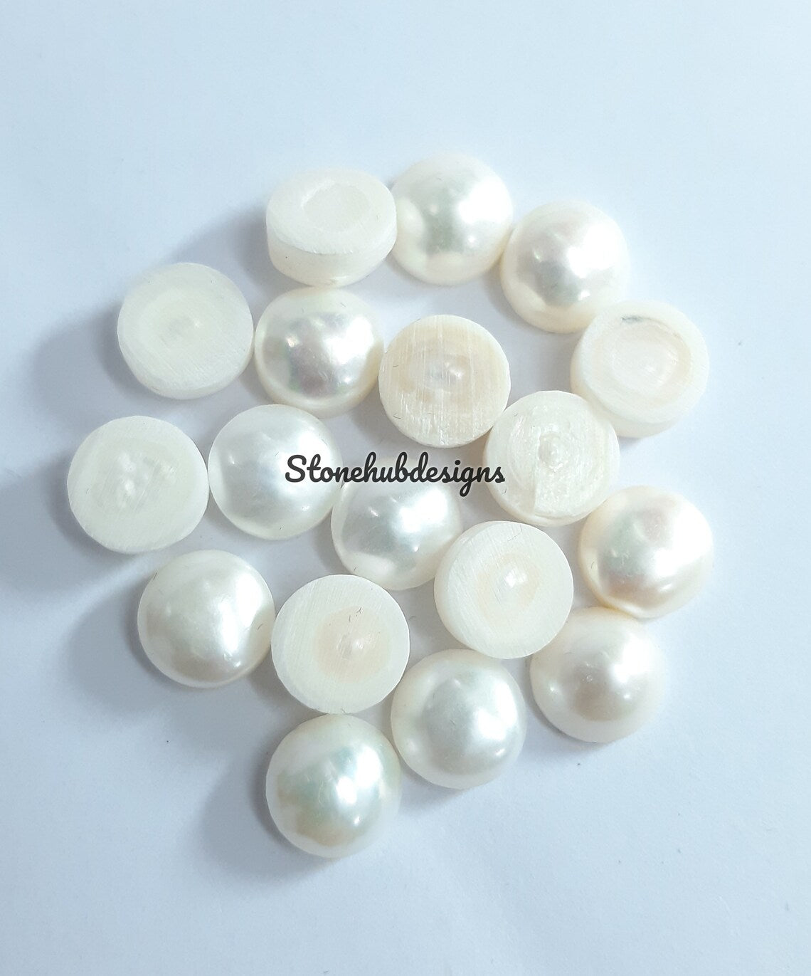6MM, 7MM, 8MM Natural Fresh Water White Pearl Round Cabochon Gemstone, AAA White Pearl Round Flat back Cabochon Loose stone For Jewelry