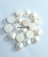 6MM, 7MM, 8MM Natural Fresh Water White Pearl Round Cabochon Gemstone, AAA White Pearl Round Flat back Cabochon Loose stone For Jewelry