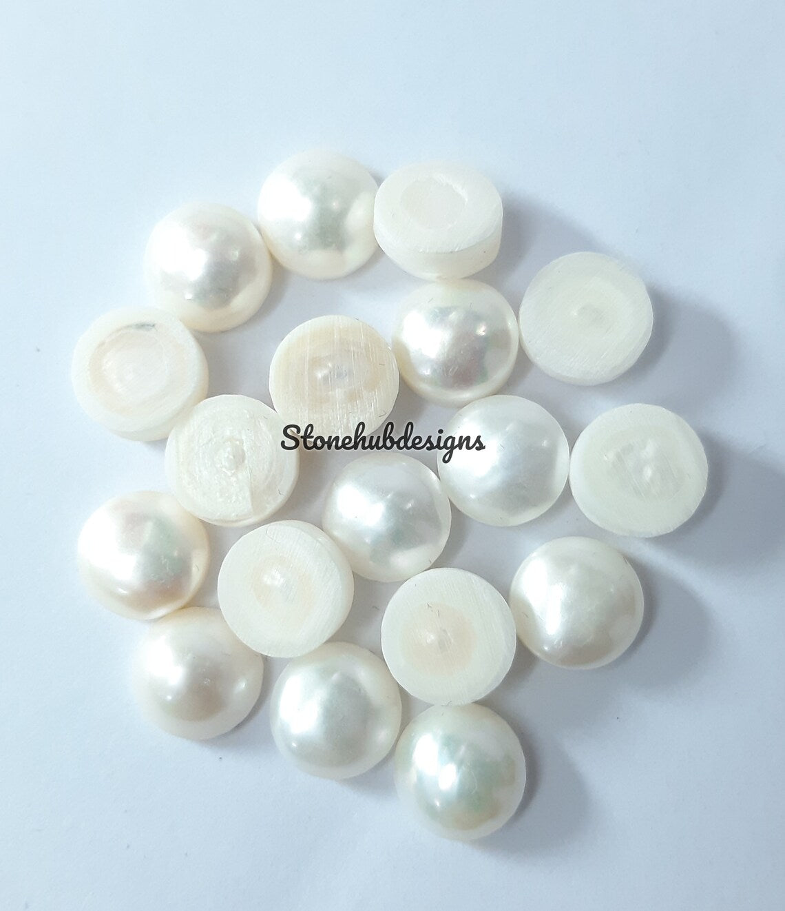 6MM, 7MM, 8MM Natural Fresh Water White Pearl Round Cabochon Gemstone, AAA White Pearl Round Flat back Cabochon Loose stone For Jewelry