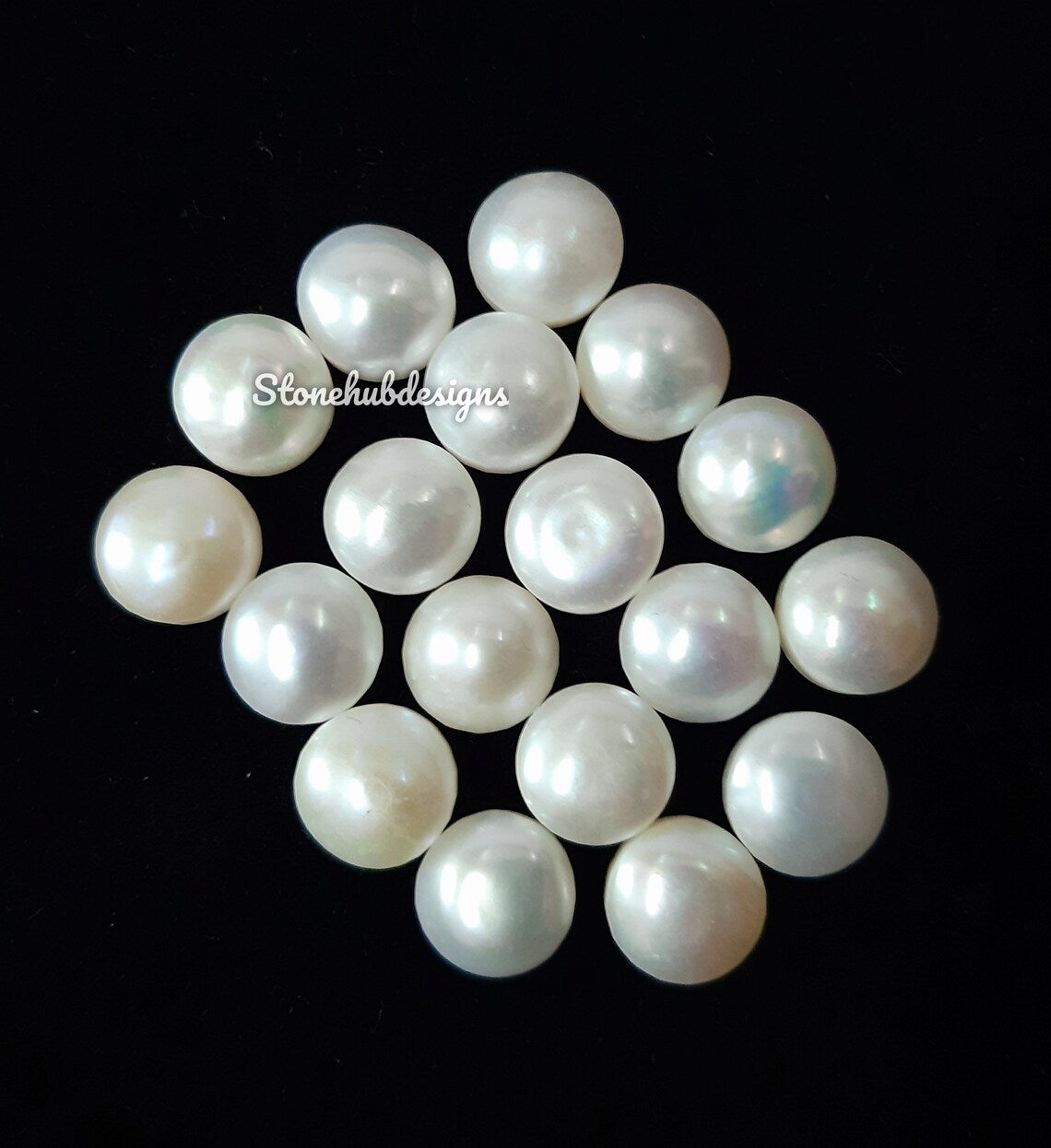 6MM, 7MM, 8MM Natural Fresh Water White Pearl Round Cabochon Gemstone, AAA White Pearl Round Flat back Cabochon Loose stone For Jewelry