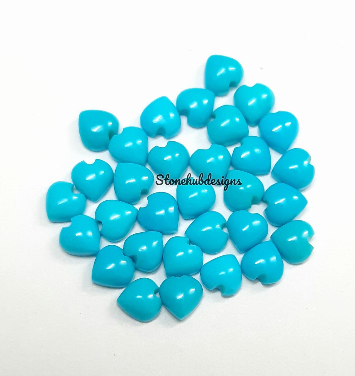 3MM, 4MM, 5MM, 6MM Natural Turquoise Cabochon Heart Gemstone, AAA Sleeping beauty Turquoise Smooth Heart Cabs for Fine Jewelry