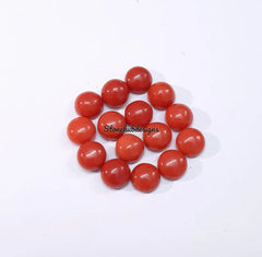 6MM, 7MM, 8MM Natural Coral Round Cabochon Loose Gemstone, AAA 100% Italian Coral Smooth Round Flat Back Cabochon stone for jewelry