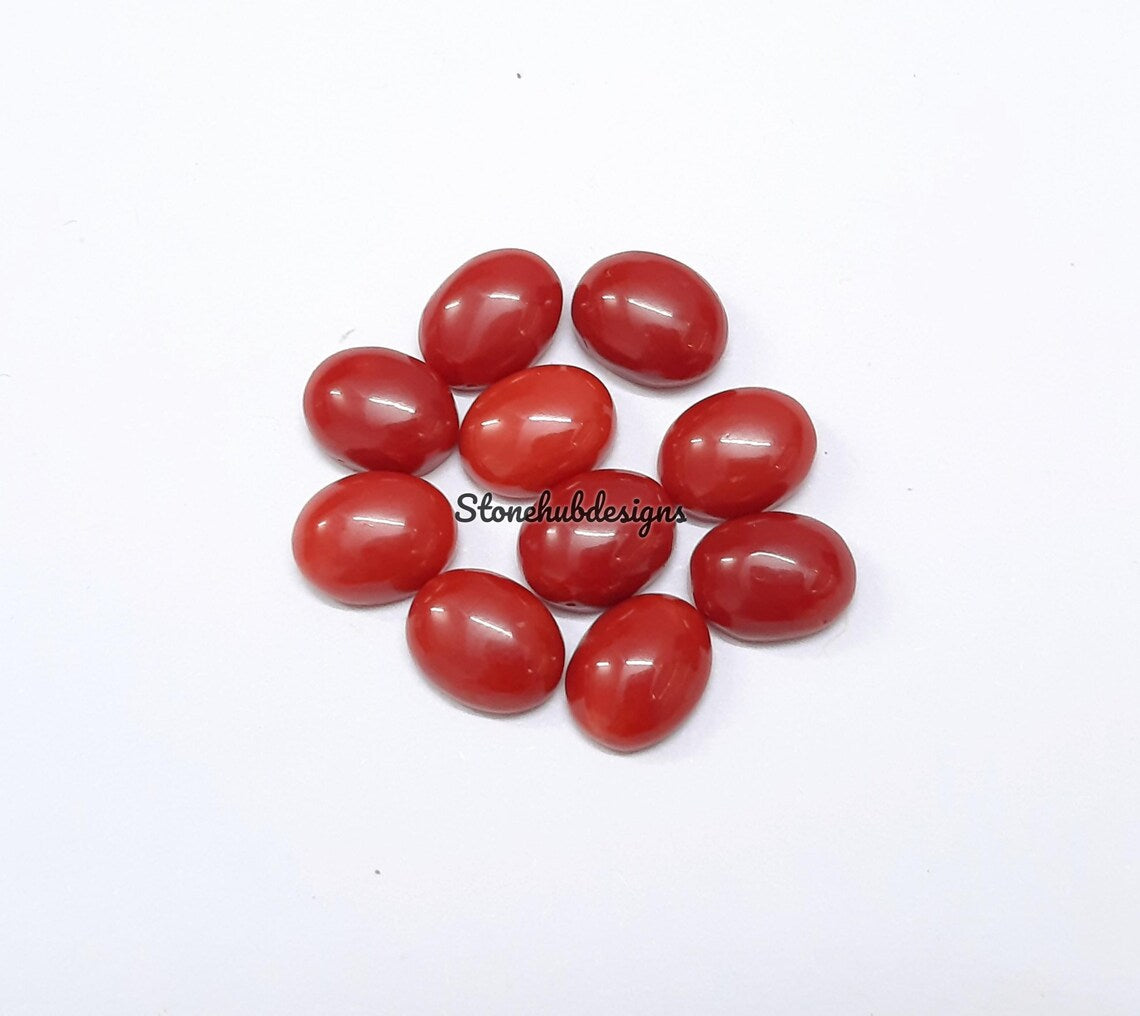 6x8MM, 7x9MM Natural Italian Coral Oval Cabochon Loose Gemstone, AAA Red Coral Smooth Oval Flat Back Cabochon Gemstone for jewelry