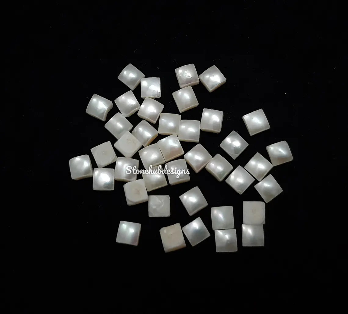 3MM, 4MM Natural Fresh Water White Pearl Square Cabochon Gemstone, AAA White Pearl Square Flat back Cabochon Loose Stone For Jewelry