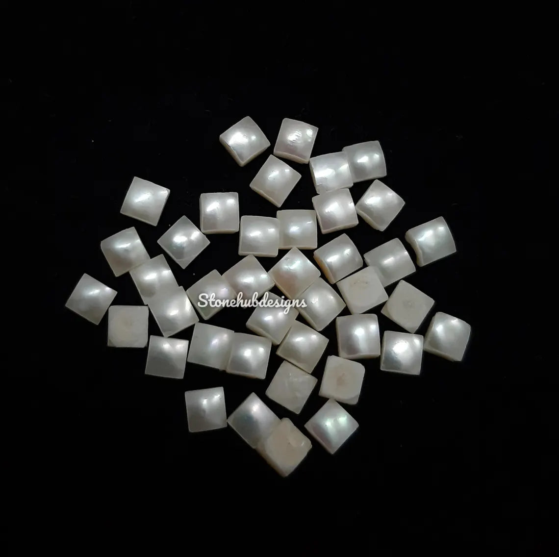 3MM, 4MM Natural Fresh Water White Pearl Square Cabochon Gemstone, AAA White Pearl Square Flat back Cabochon Loose Stone For Jewelry