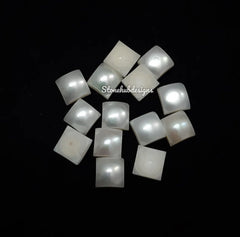 5MM, 6MM Natural Fresh Water White Pearl Square Cabochon Gemstone, AAA White Pearl Square Flat back Cabochon Loose Stone For Jewelry