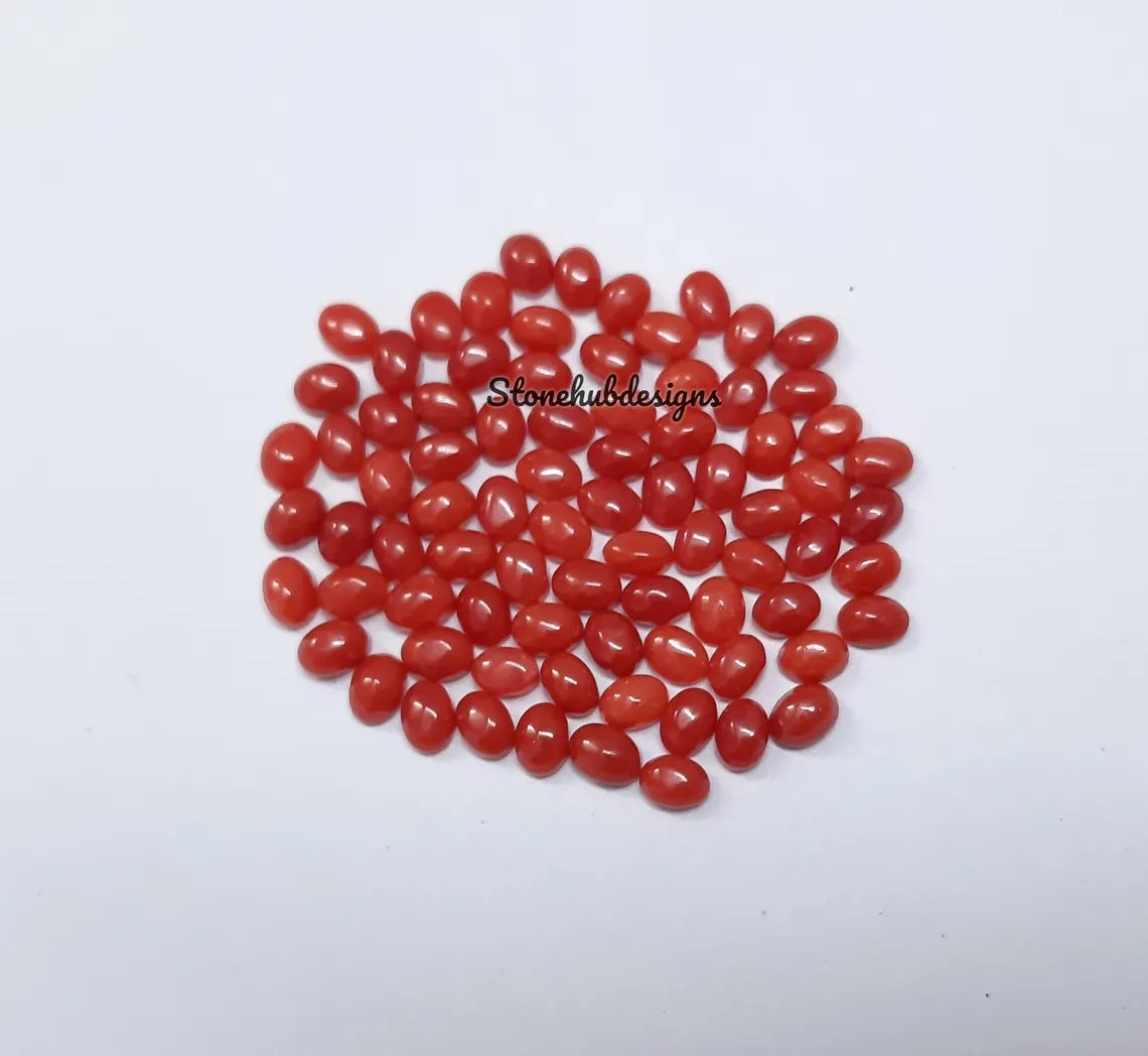 3x4MM, 3x5MM Natural Italian Coral Oval Cabochon Loose Gemstone, AAA Red Coral Smooth Oval Flat Back Cabs stone for jewelry