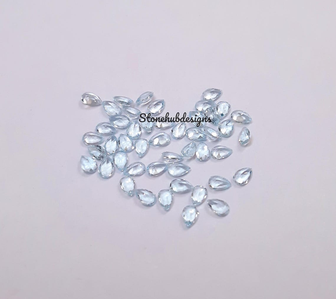 2x3MM, 3x4MM Natural Sky Blue Topaz Faceted Pear Cut Gemstone, AAA Sky Topaz Faceted Pear Loose Calibrated Cut Gemstone For Jewelry