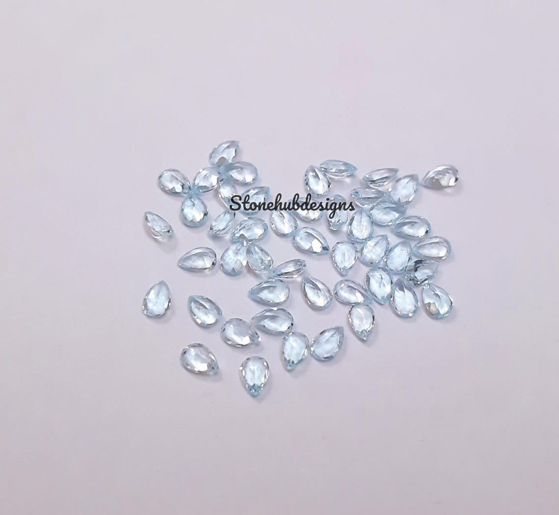 2x3MM, 3x4MM Natural Sky Blue Topaz Faceted Pear Cut Gemstone, AAA Sky Topaz Faceted Pear Loose Calibrated Cut Gemstone For Jewelry