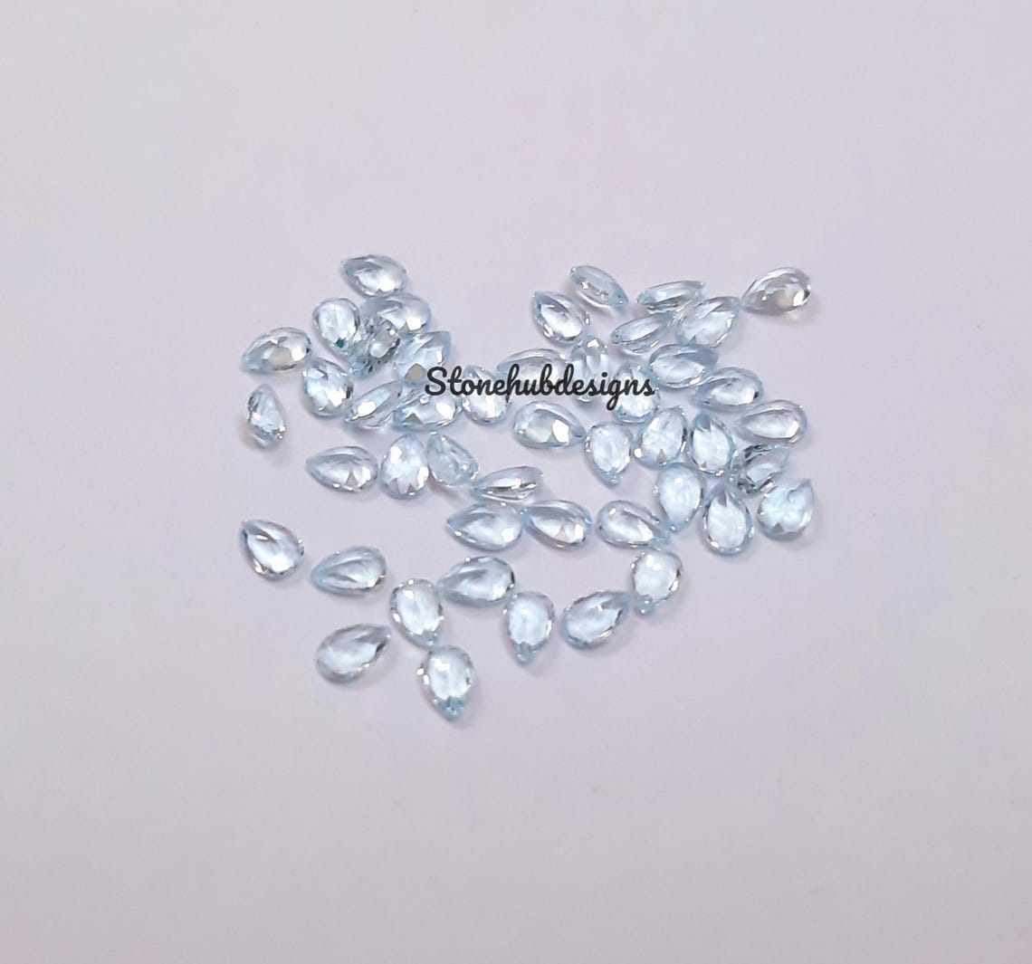 2x3MM, 3x4MM Natural Sky Blue Topaz Faceted Pear Cut Gemstone, AAA Sky Topaz Faceted Pear Loose Calibrated Cut Gemstone For Jewelry